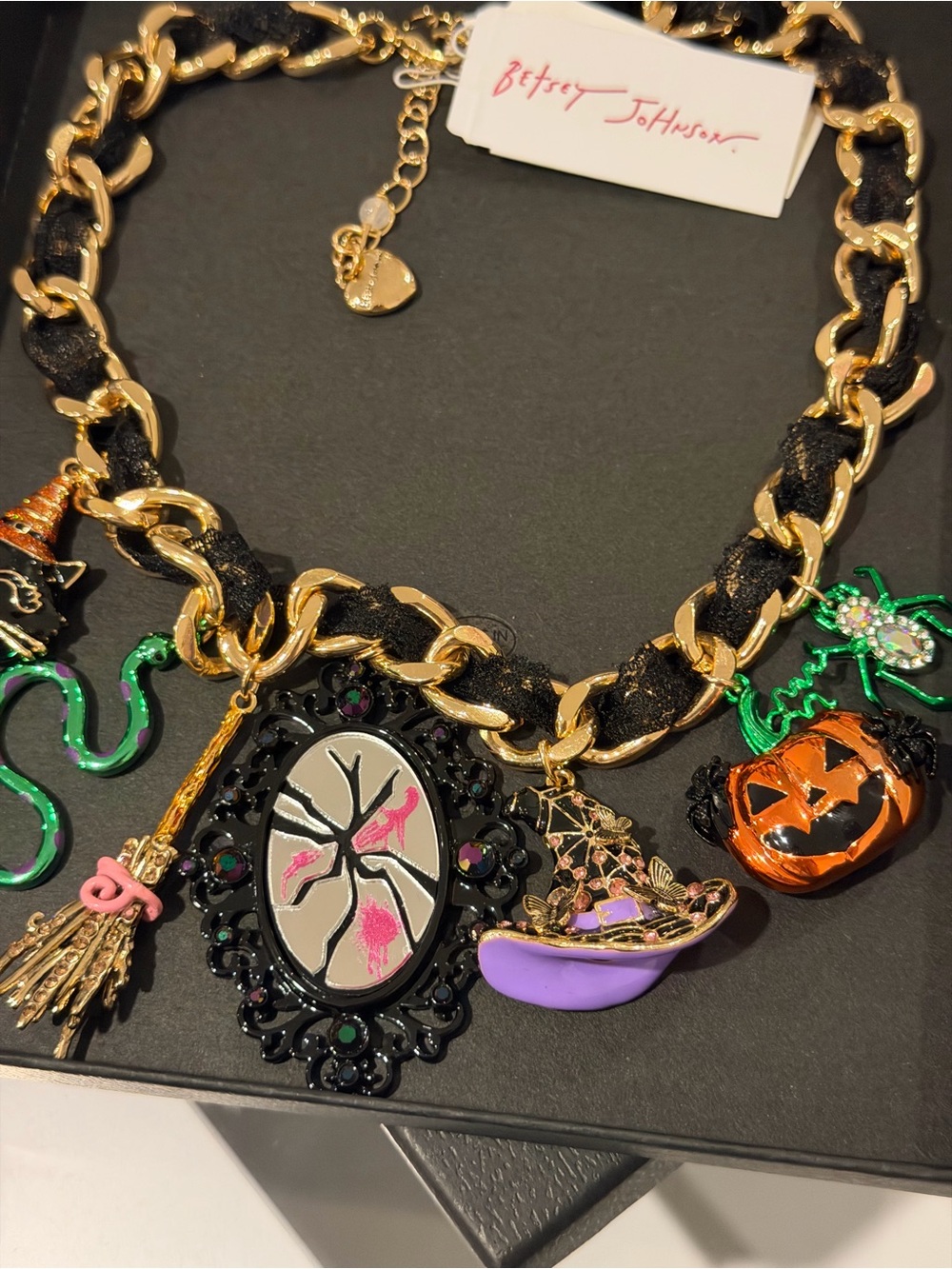 Betsey Johnson Halloween Collar Statement Necklace Witch Broom Spider Cat Snake - Picture 14 of 14